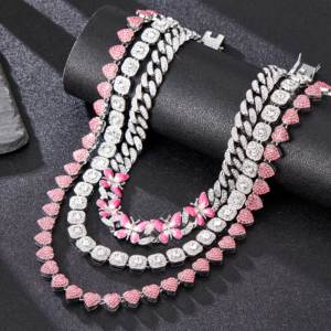 Collar con Colgante de Mariposa de Esmalte Rosa Estilo Hip Hop para Hombres y Mujeres, Joyería de Rapero Urbano, Conjunto de Cadena de Tenis con Nudos para Hombres Modernos - Product Image 5