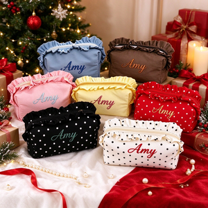 Trousse de Maquillage Portable Spacieuse en Polyester à Volants, Couleur Personnalisée, Marque Privée, avec Fermeture Éclair, pour Usage Quotidien et Voyage - Product Image 5