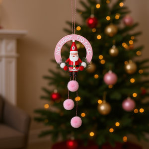 Christmas Ornament 72x24cm Hanging Santa Design Circle Shape Fabric Pearl Cotton Plastic Decor - Product Image 2