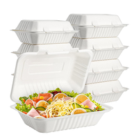 Conteneur alimentaire rectangulaire jetable en bagasse de canne à sucre 9''x6'', boîte à lunch écologique pour la restauration