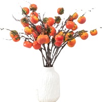 Fleur artificielle de kaki à quatre têtes, en gros, pour la décoration intérieure, l'aménagement paysager de centres commerciaux et les présentoirs de branches fruitières, fabrication chinoise, simulation stylisée