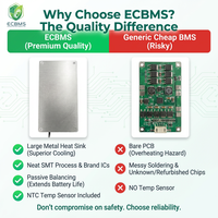 ECBMS Système de gestion de batterie solaire hors réseau LiFePO4 Li-ion 3S 4S 6S 7S 20A 40A Équilibrage rapide Double capteur de température Portable Solaire Hors Réseau