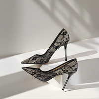Escarpins Femme de Haute Qualité, Talons Aiguilles Sexy, Tige en Dentelle, Semelle Intérieure en Caoutchouc Imperméable, à Enfiler pour Mariages d'Été et Pole Dance