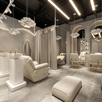 Design d'intérieur de salon de beauté de luxe avec postes de soins et mobilier d'aire de réception pour entreprise de spa