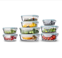 Lot de 9 contenants alimentaires en verre borosilicate simple de 36 oz avec couvercles en PP – Sans BPA, étanches, compatibles lave-vaisselle (9 couvercles, 8 contenants)