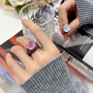 Fashion Jewelry Eco-friendly Copper Black Gold Plated Rose Cut 14mm Gradient Zircon Creative Personality Open <b>Ring</b> for Women - Product Image 6