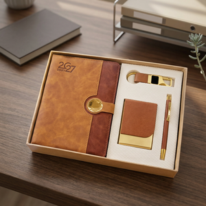 Ensemble cadeau d'affaires en cuir PU 2027 avec agenda gaufré, stylo, porte-cartes et porte-clés - Product Image 2