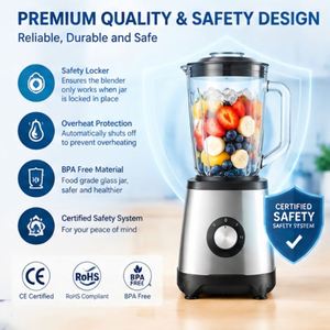 Nueva Licuadora de Mesa Eléctrica Automática de 350-1800W y 5 Velocidades, Vaso de Vidrio de 1.5L, Carcasa de Acero Inoxidable, para Preparar Smoothies - Product Image 4