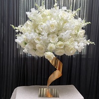 Arrangement floral artificiel RHD pour mariage, décoration de table en soie, centre de table rose rouge et blanc, boule de fleurs