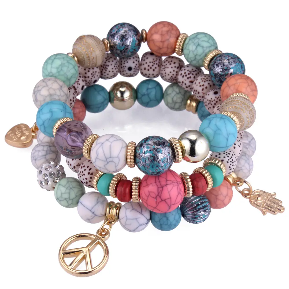 Tempo de Entrega rápido Moda Paz Charm Bracelet Preço de Estoques Por Atacado Beads Jóias DIY Estilo Barato Camada Pulseira Para As Mulheres