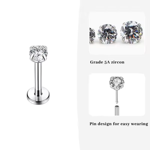 Astm F136 Titanium Lichaam Geperforeerd Verzilverd Bruiloft Zirkoon Labret Spiraal Kraakbeen Platte Rug Oorbellen Duw Labret Cadeau - Product Image 4