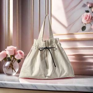LILA Fashion Design Ribbon Handle Hobo Casual Cute Girl Teenage Ladies Shopping Eco-friendly Durable Canvas Tote <b>Bag</b> - Product Image 6