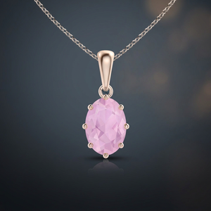 Elegante Colgante Solitario Ovalado de Morganita Rosa con Engaste de Garra en Plata 925 Bañada en Oro, Joyas Vaayu para Boda - Product Image 1