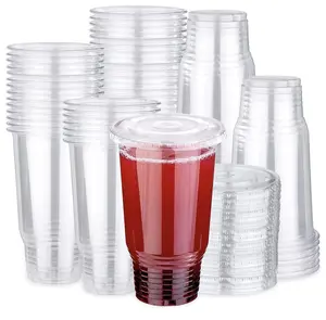 32盎司透明塑料聚酯/聚丙烯冷饮水杯，带盖，适合汽车饮料架