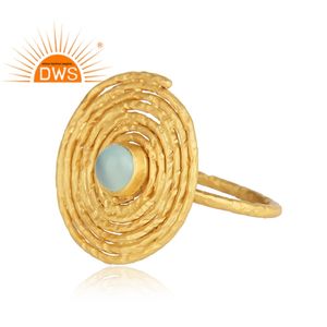 Handcrafted Round Aqua Chalcedony Gemstone <b>Set</b> 18k Gold Plated Sterling <b>Silver</b> Designer Ring Supplier Jewelry Classic Collection - Product Image 2