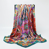 Foulard en Satin de Soie à Imprimé Floral 90x90cm Design Personnalisé en Satin Marque de Luxe Foulards Musulmans pour Femmes Hijab