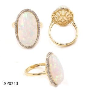 Anillo de Oro 14K con Ópalo (Ovalado) de 10.80 CT y Diamantes Blancos (Redondos) de 0.44 CT, Anillo con Gema de Ópalo, Anillos de Oro, Anillos de Diamantes, Anillos de Oro de 14K - Product Image 1