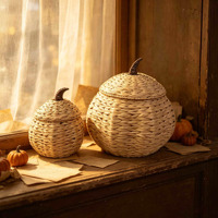 Décoration de table artisanale en rotin tressé en forme de citrouille, en fibres naturelles, pour la récolte d'automne, Halloween et Thanksgiving