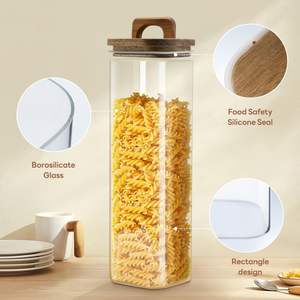 Frasco de Vidrio de Borosilicato Hermético con Tapa de Acacia, Recipiente Transparente para Almacenamiento de Alimentos con Tapa para Especias de Cocina - Product Image 4