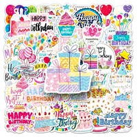 50 autocollants de dessin animé Joyeux Anniversaire scintillants, imprimés au laser, imperméables pour journaux DIY