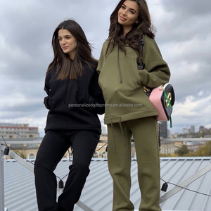 Femmes 2 pièces doublé polaire sport survêtement épais course survêtement pantalons de survêtement à capuche filles sweats ensembles - Product Image 3