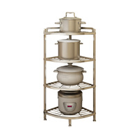 Étagère d'angle de cuisine triangulaire en acier inoxydable 304, support de rangement sur pied non pliable à quatre niveaux, multifonctionnel et créatif