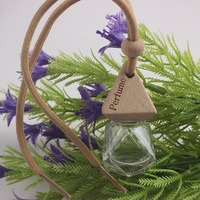 Désodorisant de voiture suspendu en forme de losange transparent de 8ml avec couvercle en bois de hêtre diffuseur d'arôme de voiture vide accessoires de bouteille