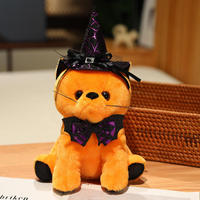 Vente en gros de poupée en peluche de dessin animé d'Halloween, chat noir orange, décoration de la Toussaint pour enfants, cadeau avec un chapeau de sorcière