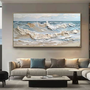 Peintures à l'huile abstraites 3D sur toile grand format personnalisées en gros, art mural décoratif moderne pour la maison, vagues océaniques au couteau - Product Image 1