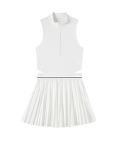 Robe de tennis plissée sans manches à demi-zip pour femme grande taille, personnalisable OEM/ODM, avec logo frontal, respirante et à séchage rapide, ensemble short
