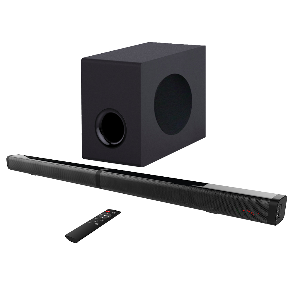EnjoyNest Barre de Son avec Caisson de Basses, 2.1 canaux pour Smart TV, 16 Pouces, Bluetooth, Optique, HDMI (Arc), AUX, Coax et USB, Montage Mural, 50 W