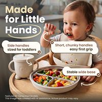 Ensemble repas enfant 7 pièces en acier inoxydable et silicone : assiette compartimentée, bol, tasse d'apprentissage, bavoir, fourchette, cuillère – Sans BPA