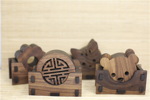 Ensemble de dessous-de-verre en bois massif sculpté, créatif, pour tasses à thé, vente en gros - Product Image 6