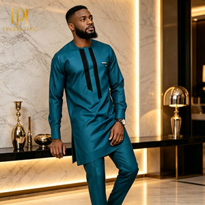 Articles vendus en gros : Ensemble décontracté 2 pièces pour <span class=keywords><strong>homme</strong></span>, style ethnique africain, <span class=keywords><strong>chemise</strong></span> à manches longues et pantalon, idéal pour l'été – Vêtements élégants - Product Image 3