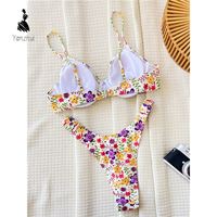 YZ Custom Print Gevoerde Underwire V-Cut Bottom Hoge Taille Tweedelig Dames Braziliaans Bikini Badpak Set