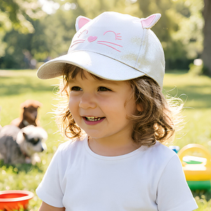 Gorra de Béisbol Infantil de 5 Paneles con Bordado Rosa Plateado Brillante, Gorra Deportiva con Orejas, Protección Solar para Niñas - Product Image 5