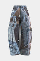 Impression numérique 3D personnalisée Trompe L'oeil Patchwork Couture Distinctive Homme Baggy Jeans Bouton Décoration Jambe Large Streetwear