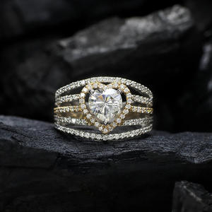 Anillo de diamantes con corte de corazón T0035, oro macizo de 18 quilates, anillo de compromiso con diamantes naturales para mujer, color D, diamante blanco - Product Image 1