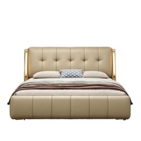 Lit de rangement moderne de luxe JUNYUHAO avec éclairage LED, revêtement en cuir, mousse haute densité, cadre en pin, taille Queen/King pour chambre à coucher