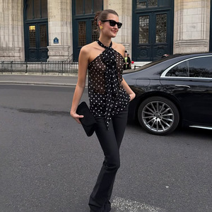 Top Halter de Gasa con Estampado de Puntos Retro Estilo Europeo Americano para Mujer, Camiseta sin Mangas, Moda Urbana - Product Image 2