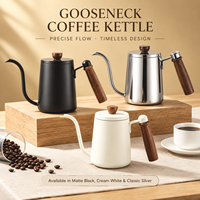 Bouilloire à café en acier inoxydable à bec col de cygne avec poignée en bois, pour le café filtre et le thé, idéale pour barista, compatible induction, vente en gros, logo personnalisé