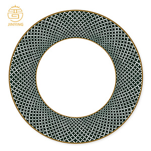 Bộ đồ ăn sứ xương cao cấp kiểu dáng cổ điển, họa tiết hoa hình cỏ ba lá màu xanh, đĩa lót trang trí, bộ đồ ăn gốm sứ dùng cho sự kiện & dịch vụ ăn uống - Product Image 3