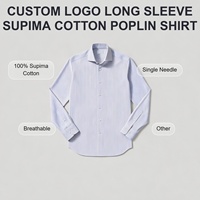 Chemise d'affaires à manches longues pour homme en popeline 100% coton Supima, à simple couture, rayée, vierge pour personnalisation de logo, pour revendeurs