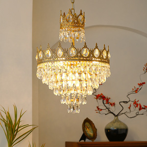 French-Style Retro Crown Crystal Chandelier Luxury American-Style <b>Dining</b> Room Bedroom Bedside Entrance Hall Pendant <b>Light</b> - Product Image 1