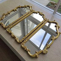 Miroir de maquillage vintage orné en or, miroir de vanité baroque à trois volets, miroir cosmétique pliable orné pour la décoration de la chambre