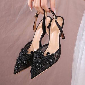 Chaussures blanches pour femmes 8,5 cm/6,5 cm, talon kitten, perle, slingback, talons de mariage pour la mariée - Product Image 3