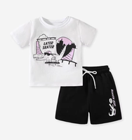 Ensemble deux pièces pour garçons : T-shirt graphique skater et short élastique noir – Tenue décontractée d'été en coton pour enfants – Vêtements pour enfants en gros