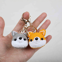 Porte-clés en laine au crochet fait main, personnalisable, motif dessin animé, exquis, mignon, chiot, pour couple, meilleur ami, sac à main - Vente en gros