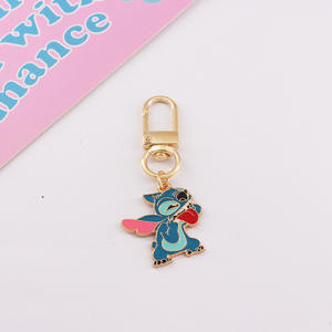 <span class=keywords><strong>Porte</strong></span>-clés en peluche bleu à motif de dessin animé, petit <span class=keywords><strong>porte</strong></span>-clés en or cousu, <span class=keywords><strong>couple</strong></span> Lilo & Stitch, breloque pour sac à clés - Product Image 4