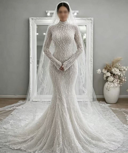 Abito da <span class=keywords><strong>Sposa</strong></span> Personalizzato Stile Sirena in Pizzo, Maniche Lunghe, Vestito Nuziale Completo - Product Image 3
